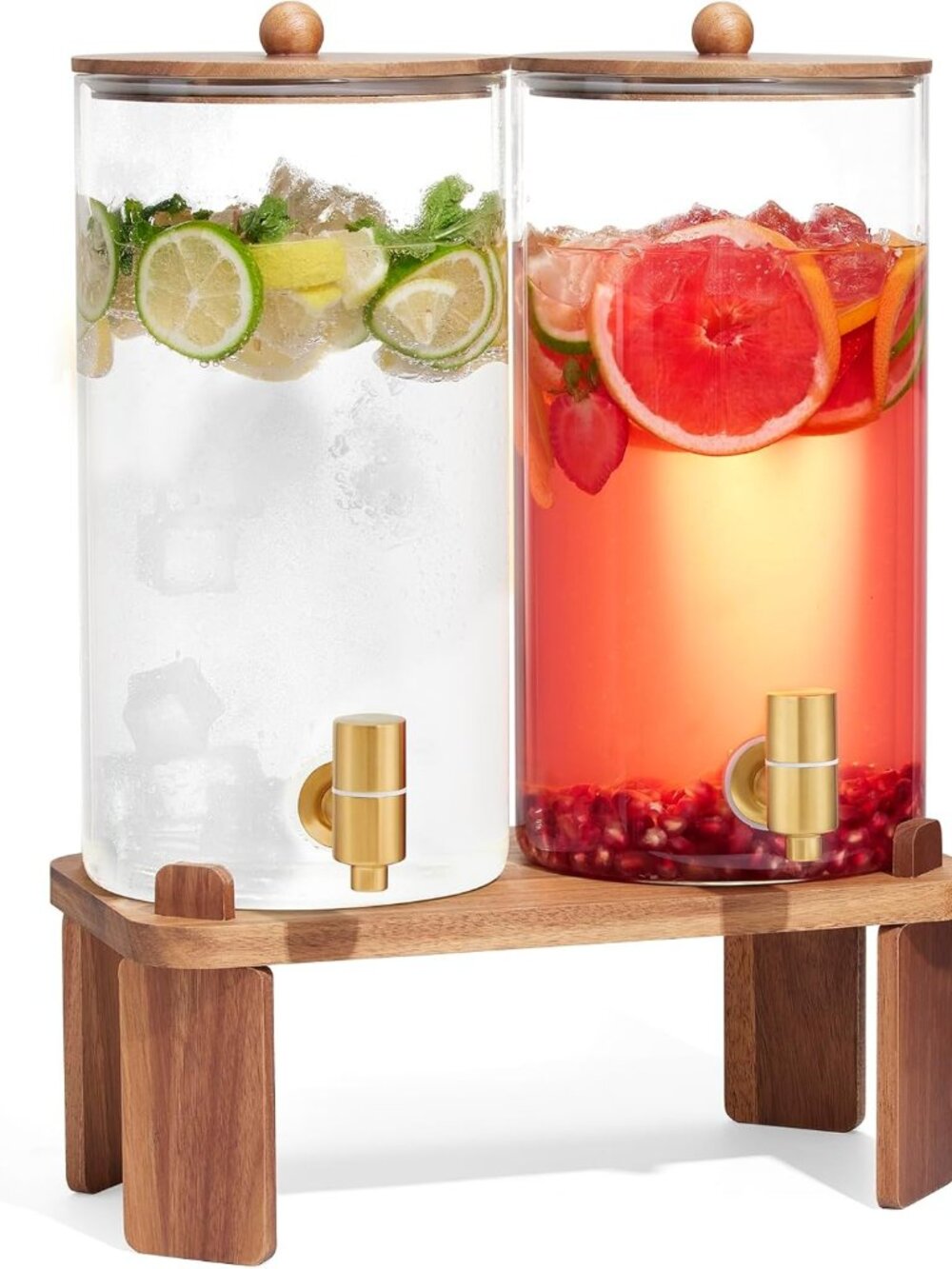 2pcs 1.5 Gallon Glass Drink Dispenser with Wood Stand